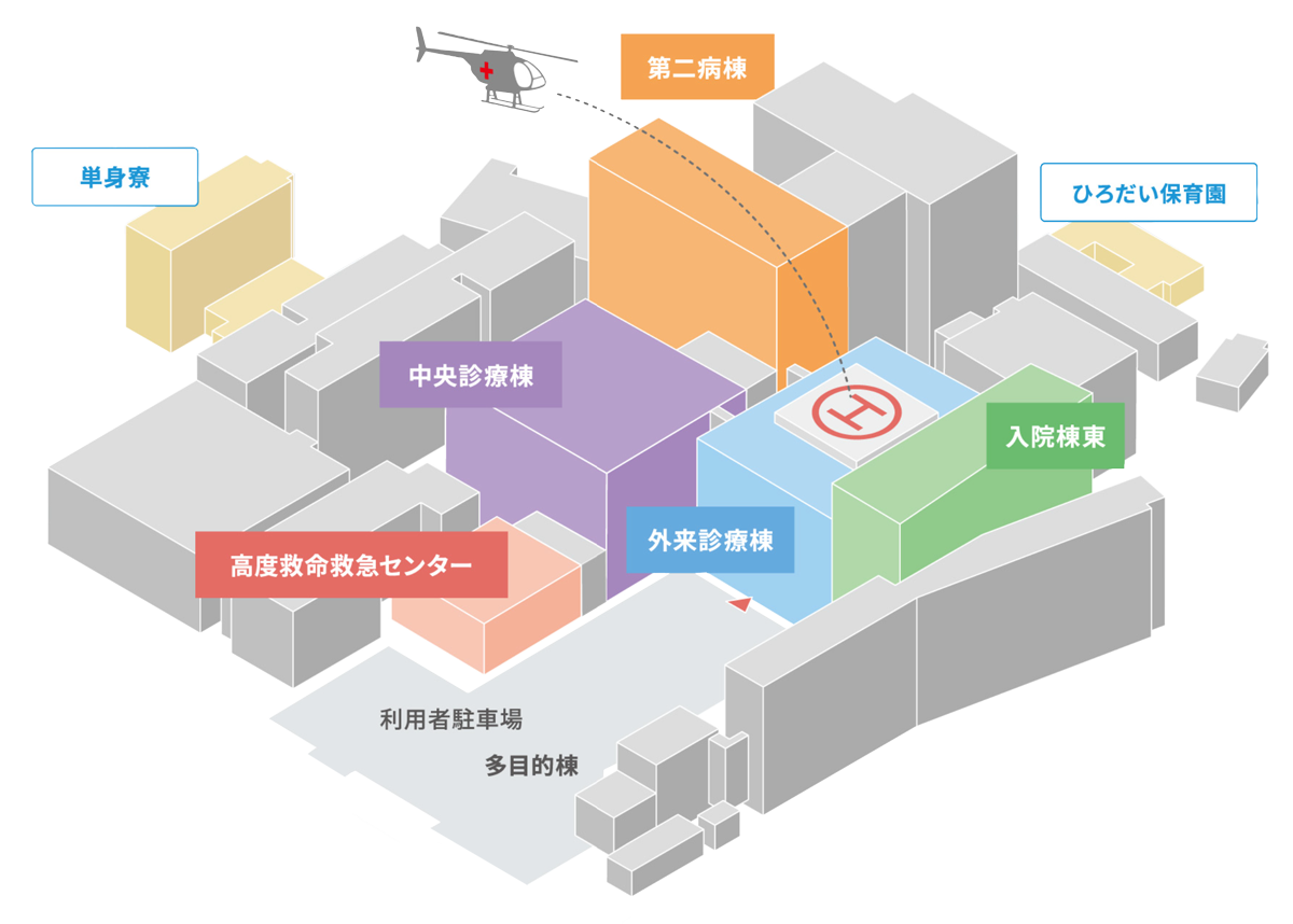 弘前大学医学部附属病院 建物配置図